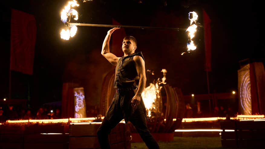 A fire performer at the 2024 Púca Festival in Co Meath