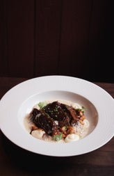 Main course of slow braised rib of beef served in the Eating Rooms at M.J. Wright