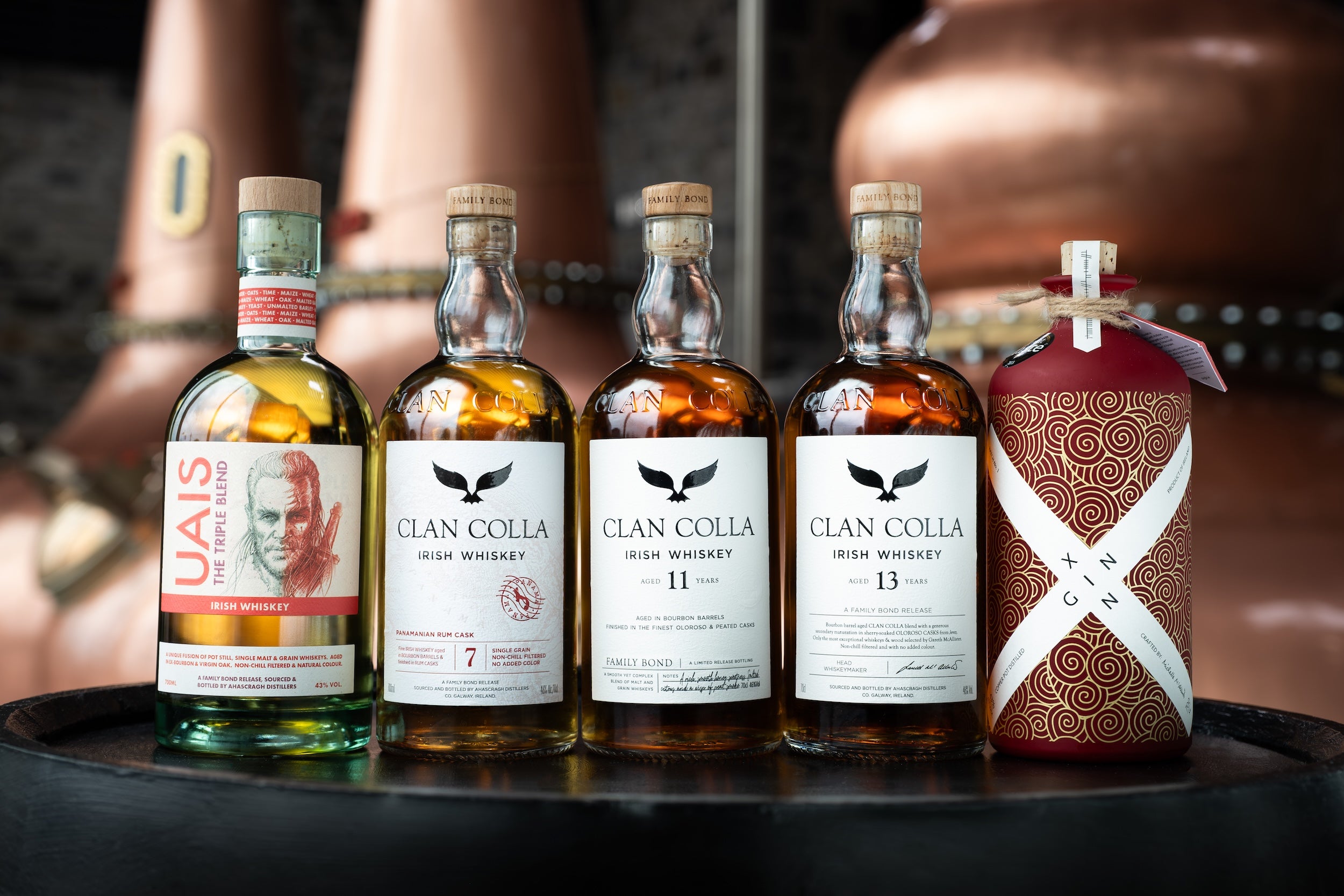 Bottles of whiskey from Ahascragh Distillery in Co Galway