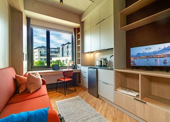 View of studio with seating area