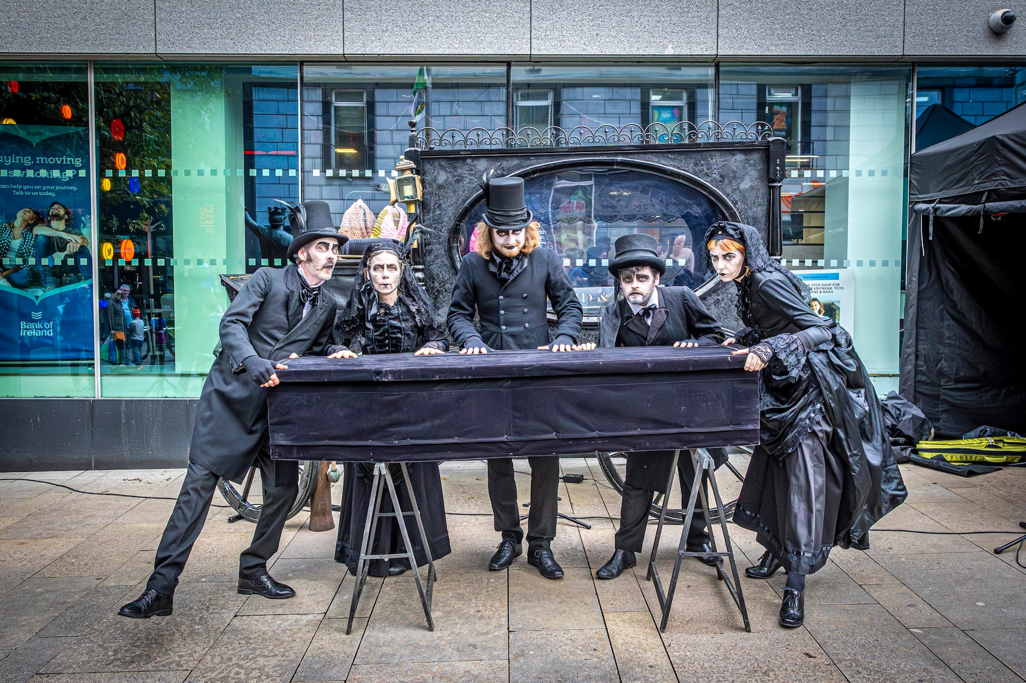 Morbid and Sons Pop-up Funeral Shop performers in Limerick