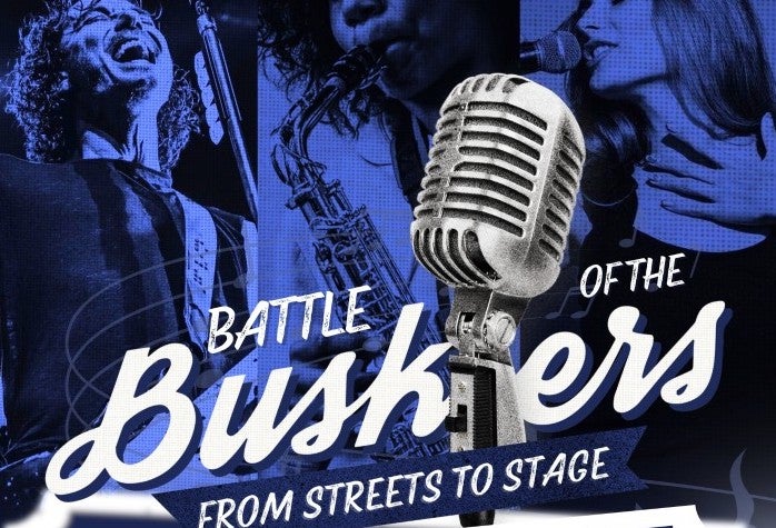 Promotional poster for Battle of the Buskers at Buskers Bar, Temple Bar, Dublin. Live music competition