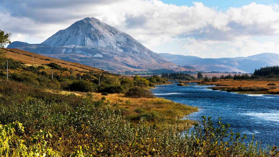 Wild hills and a lake in front of Errigal, County Donegal
