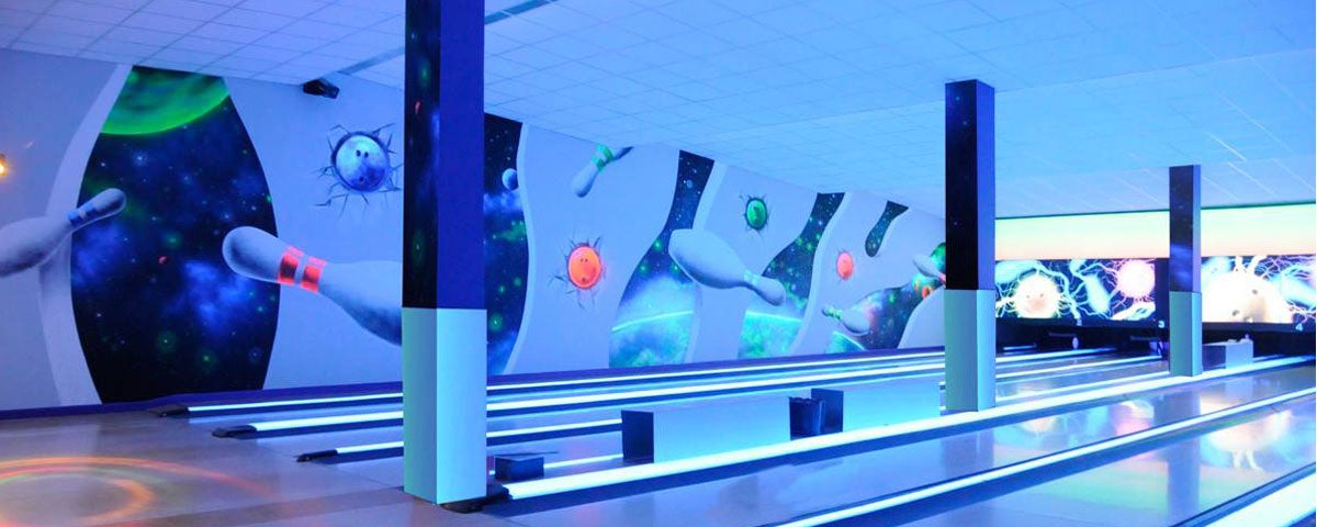 Bowling lanes at night time at Mayo Leisure Point Castlebar County Mayo