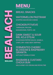 Menu for pop up, displaying the 6 courses