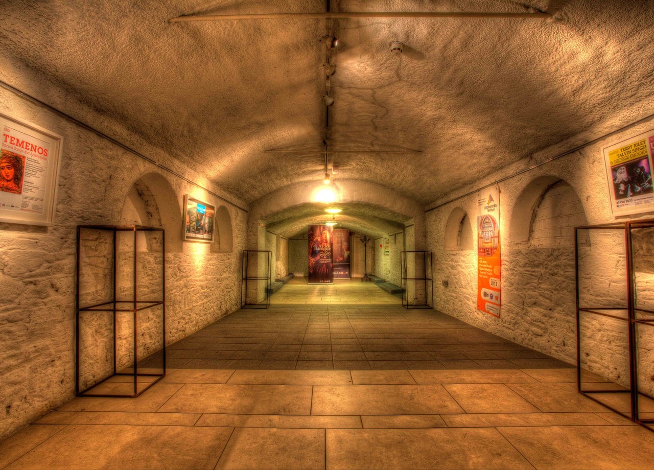 Art exhibition in long corridor