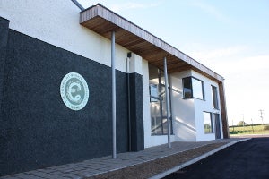 The exterior of a modern distillery
