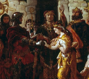 This dramatic historical painting depicts the marriage of the Norman knight Strongbow to Aoife, daughter of the King of Leinster—a political and romantic union from Irish history that helped shape the course of the country's future.