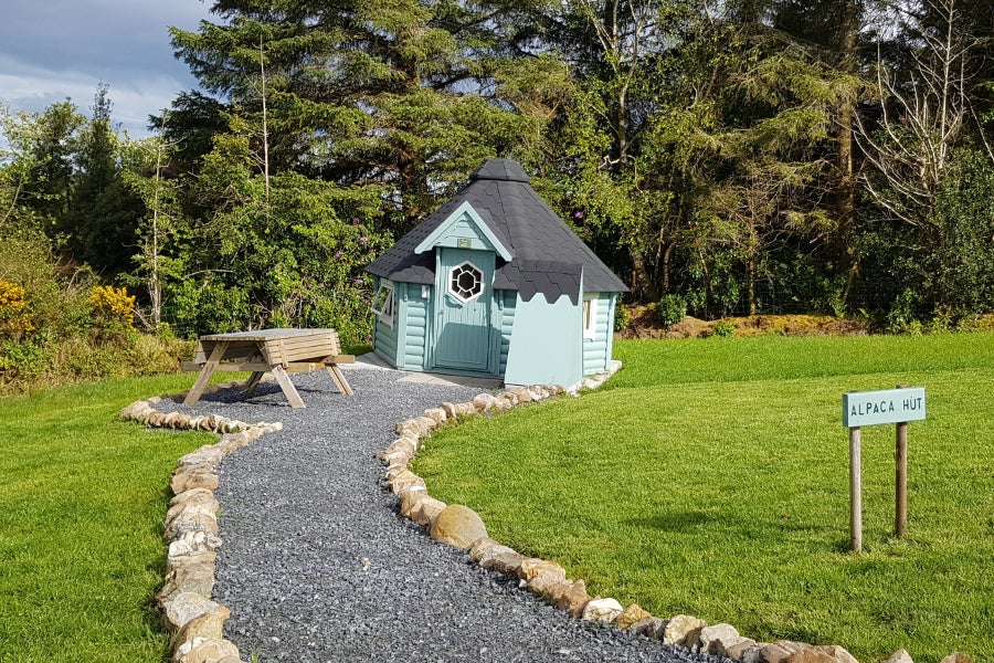 Blue hut with picnic table