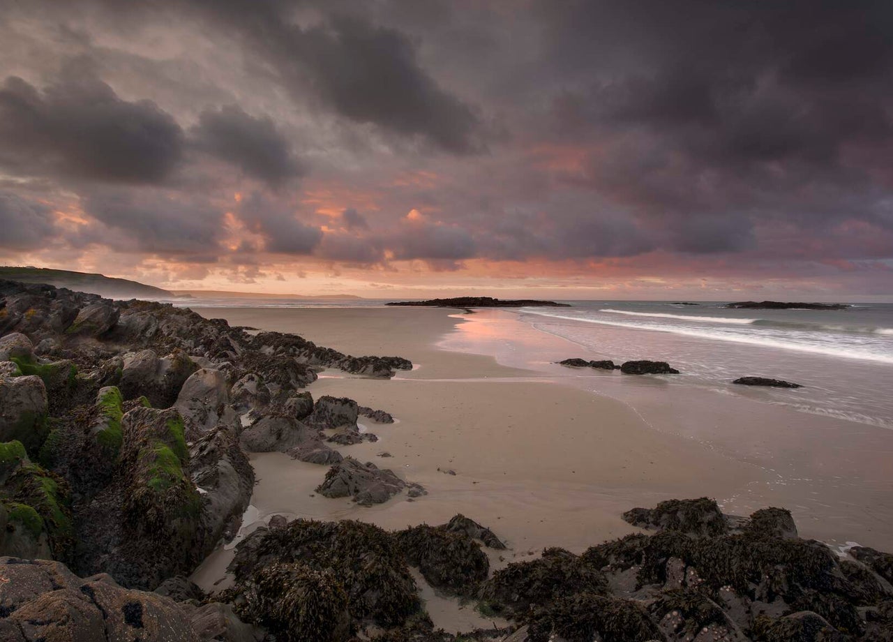 Views of Owenahincha Little Island Strand at sunset