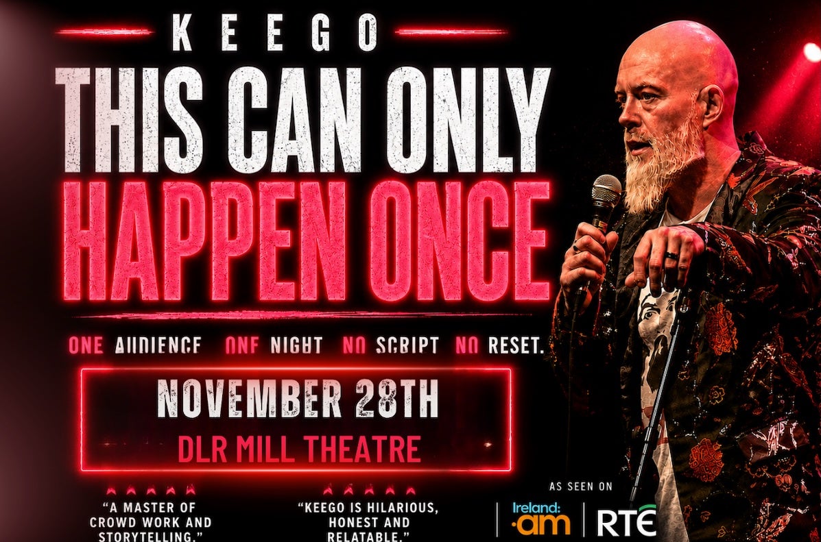 This image shows Keego's poster for his show "This Can Only Happen Once"