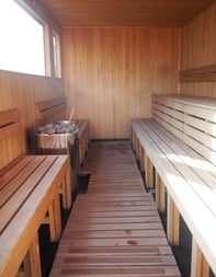 A view inside the electric sauna at Helios Sauna Dundrum