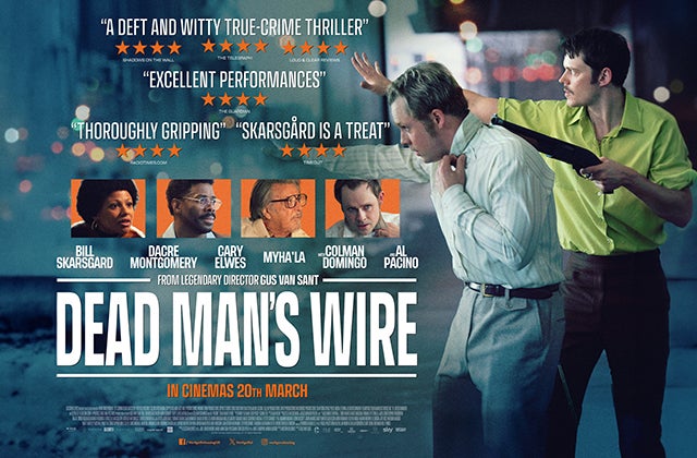 Poster for film Dead Man's Wire with a man holding a shotgun to the head of another man.