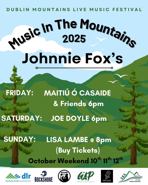 Poster in green and blue for Music in The Mountains 2025