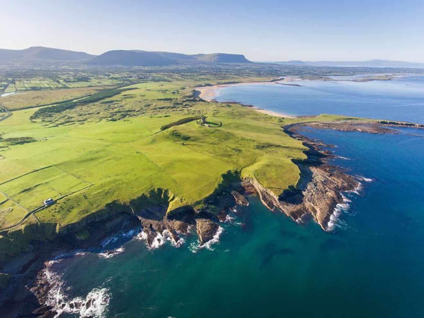 View of water and cliffs from above Mullaghmore Head, County Sligo