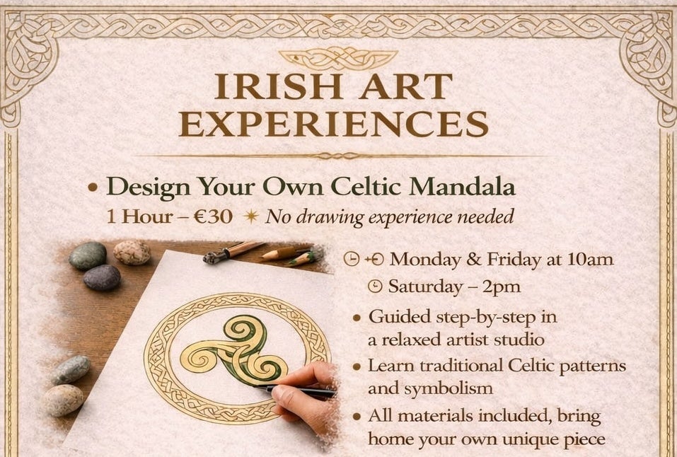 Creative Workshops Irish Art Experiences, part of poster with info