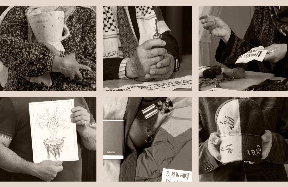 6 individual photos of different small objects being held by someone, their faces out of view.