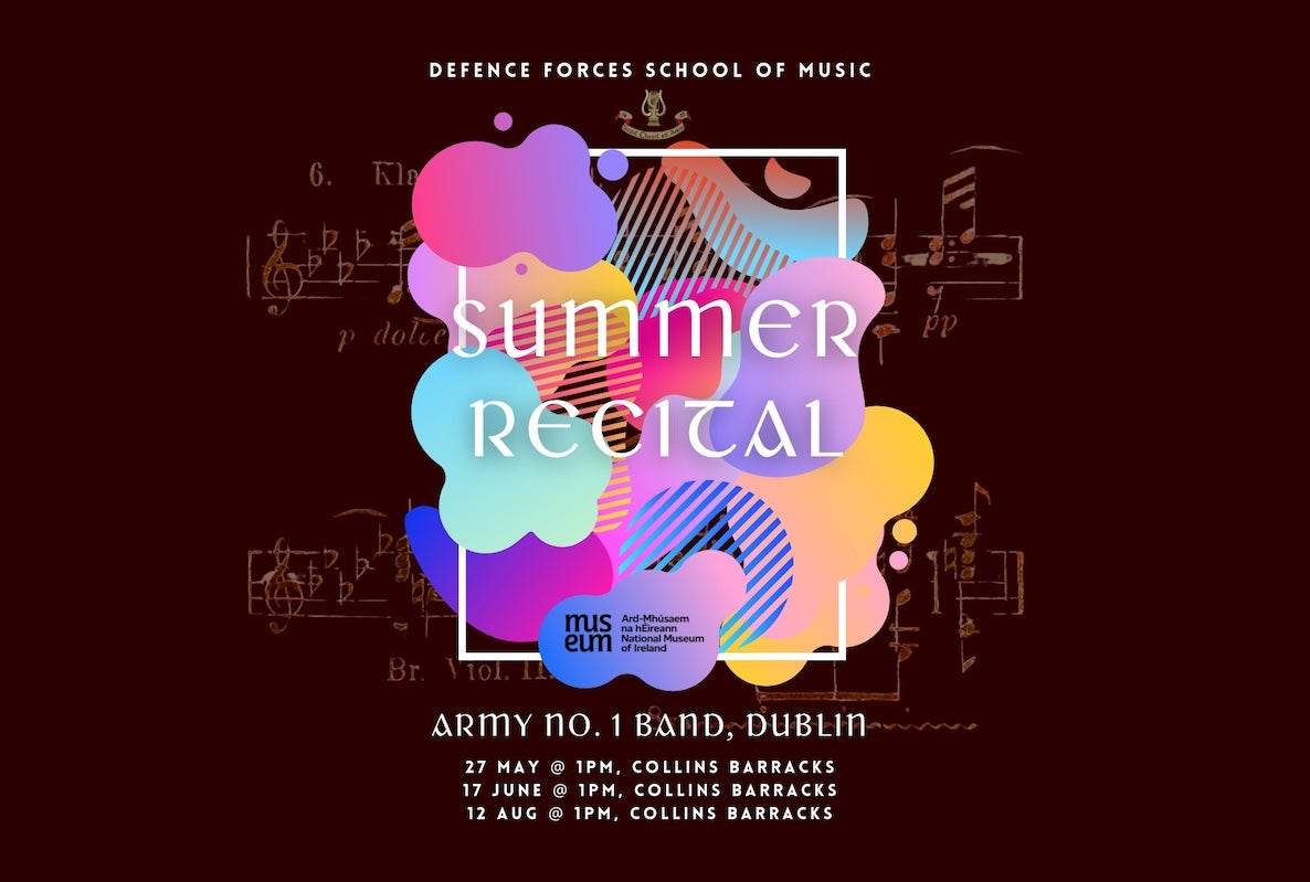 Poster for The Army No. 1 Band Performance with multicoloured shapes against dark background.