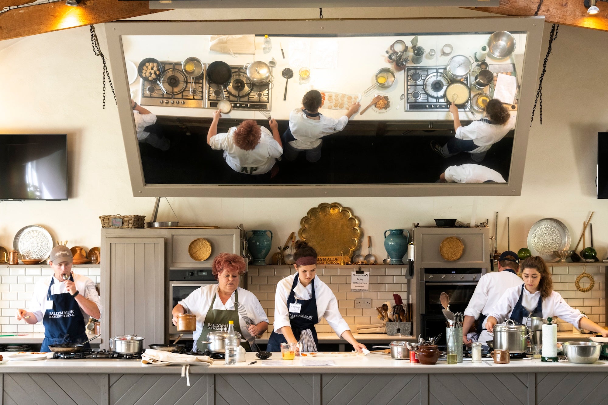 Chefs cooking at Ballymaloe Cookery School in Co Cork