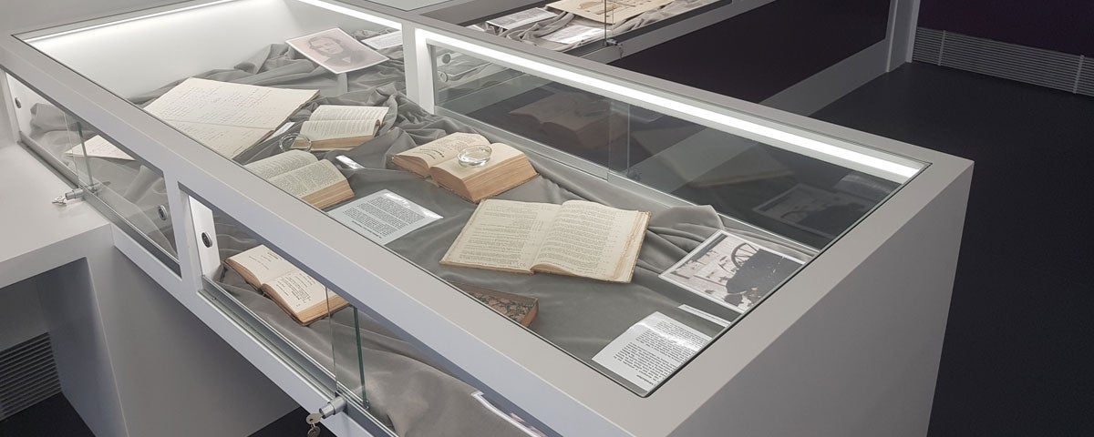 Display cabinet of archives at Wicklow Library