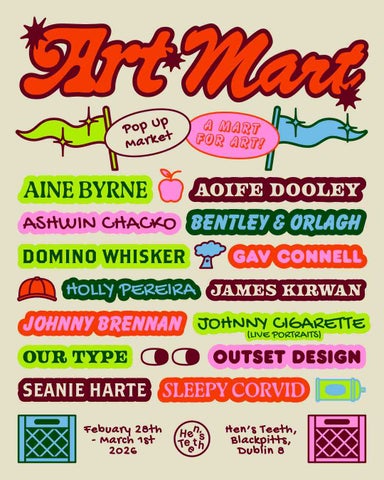 Art Mart - Hen's Teeth Dublin, colourful poster with list of participants.