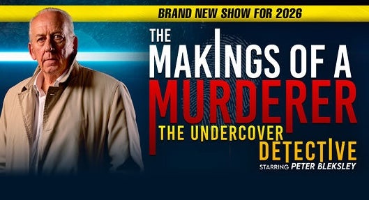 The Makings of a Murderer, Undercover Detective - poster with large text beside a serious looking older man in a beige jacket.