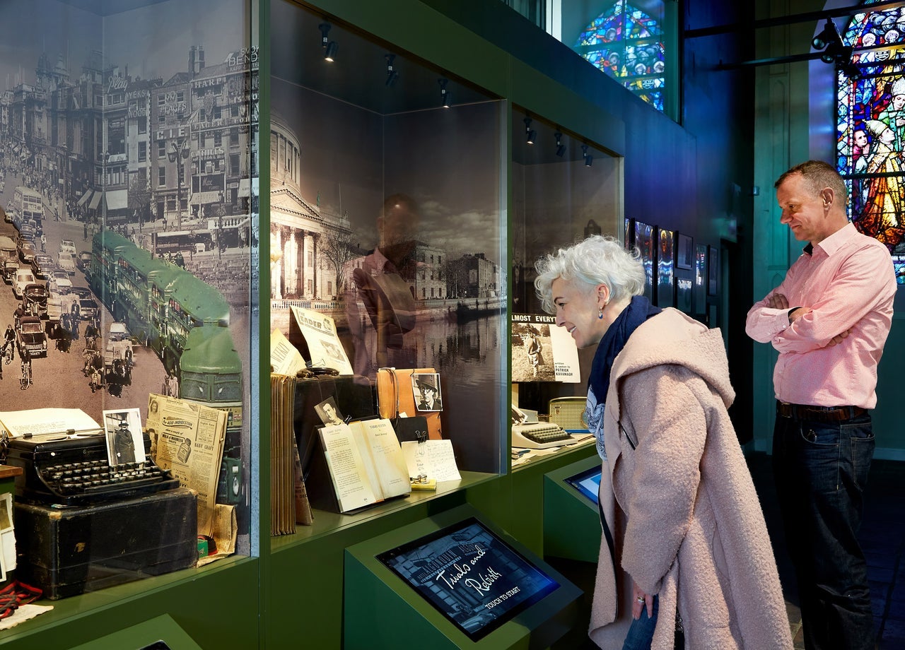 People visiting the main exhibition experience at the Patrick Kavanagh Centre