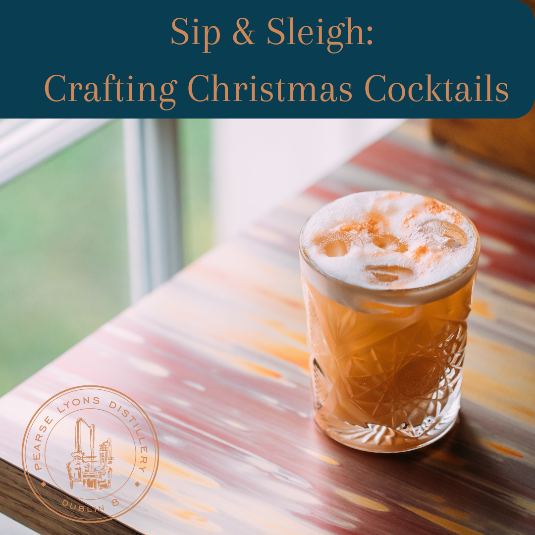 Learn to make 3 unique cocktails during this 90 minute class. A crystal glass containing an orange coloured drink with ice and a white frothy top.