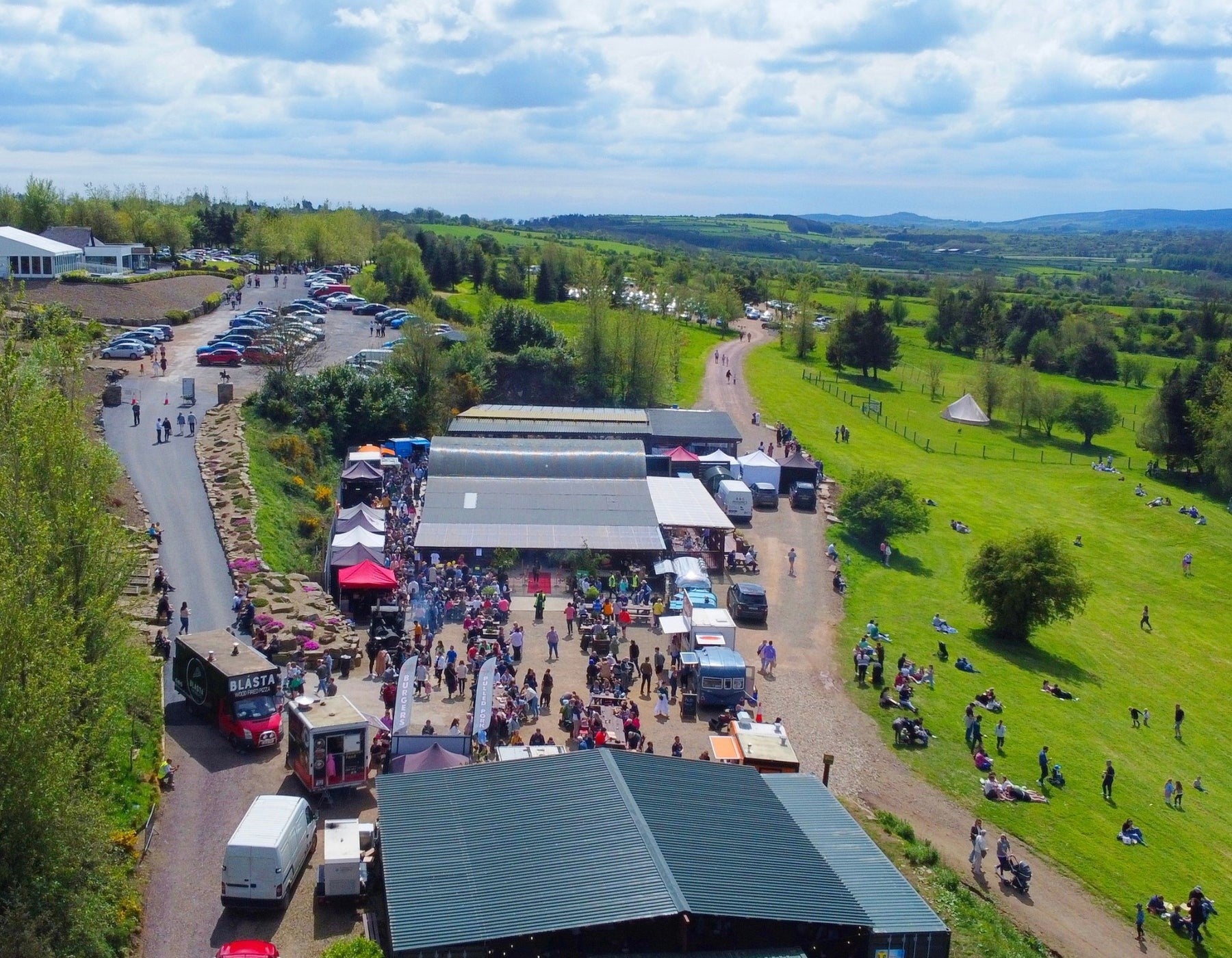 An aerial view of Mountain View Markets