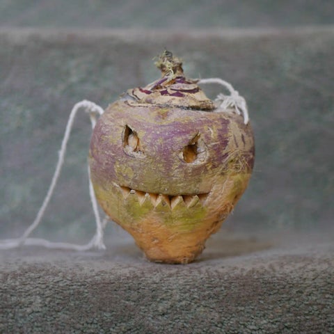 Image of a carved turnip as per Irish Halloween tradition