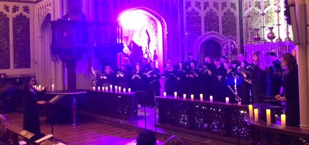 Amy Ryan, musical director, conducts Cuore Chamber Choir during the 2024 Christmas Concert at St Mary's, Ballsbridge
