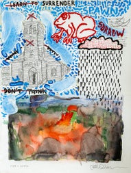 Oil, Watercolour, Pencil, Ink and Thread on Watercolour Paper, 40h x 30w cm, €590 framed