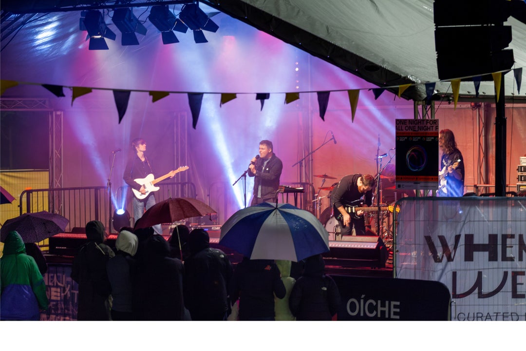 A shot of Bowden live in concert from 2025 as part of their shows promoting debut album Glacier.