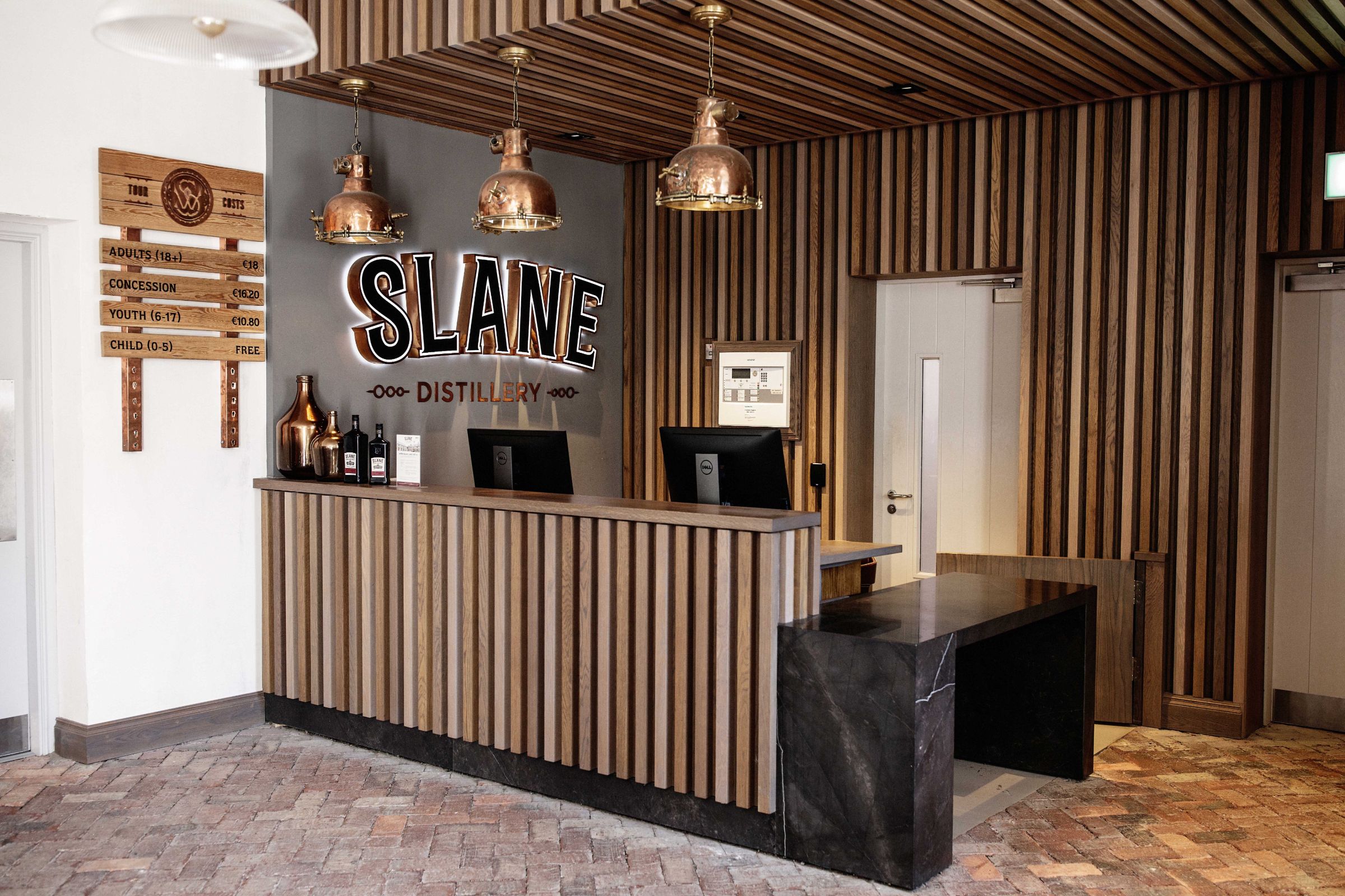 The wooden interior of the bar at Slane Distillery, Meath