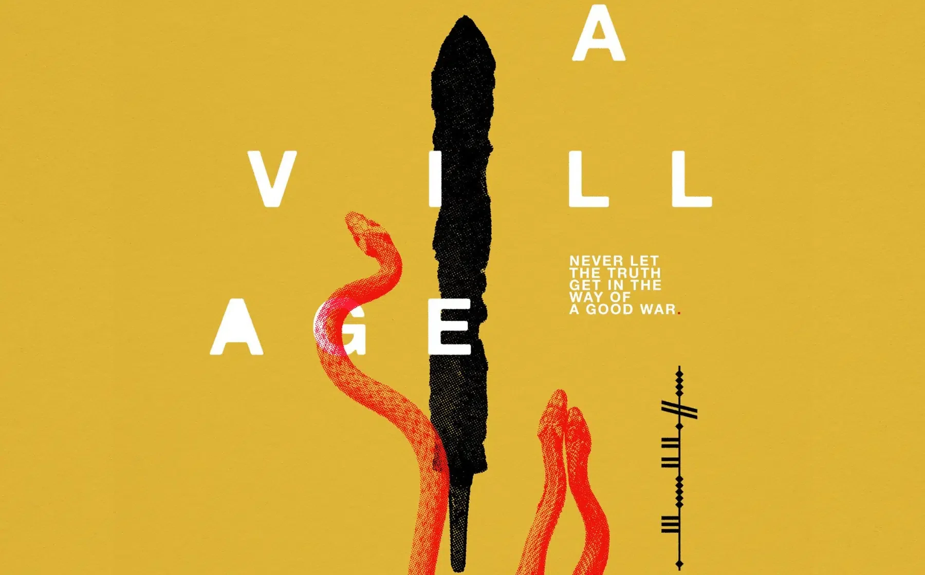 Dull yellow background with red snakes moving upwards vertically.
