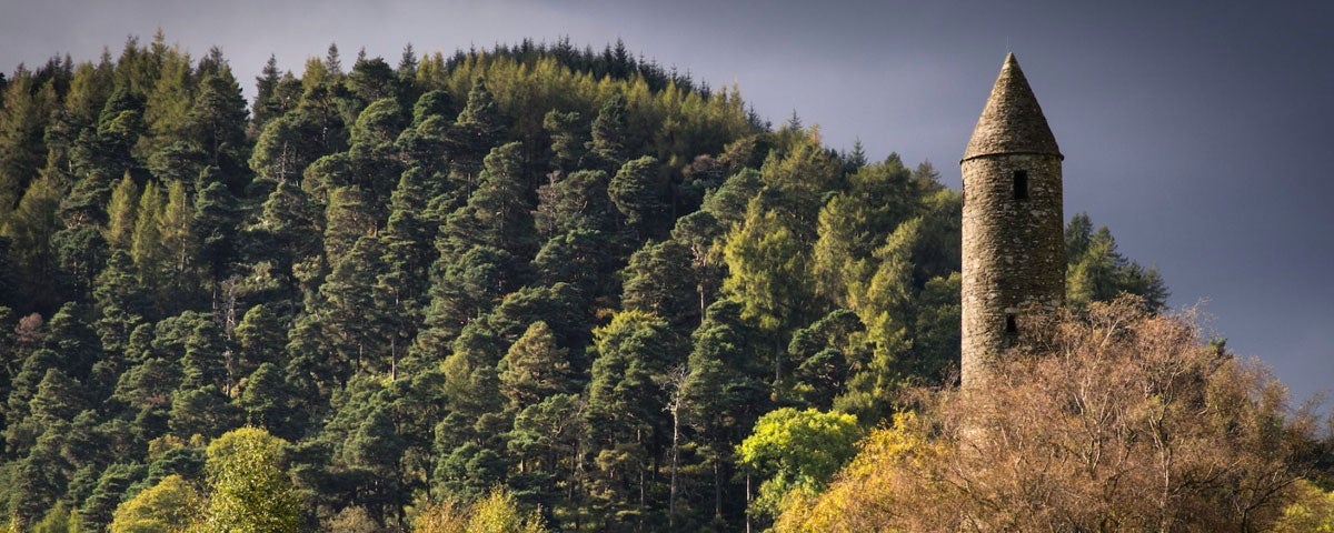 A view of St Kevin's Tower Glendalough