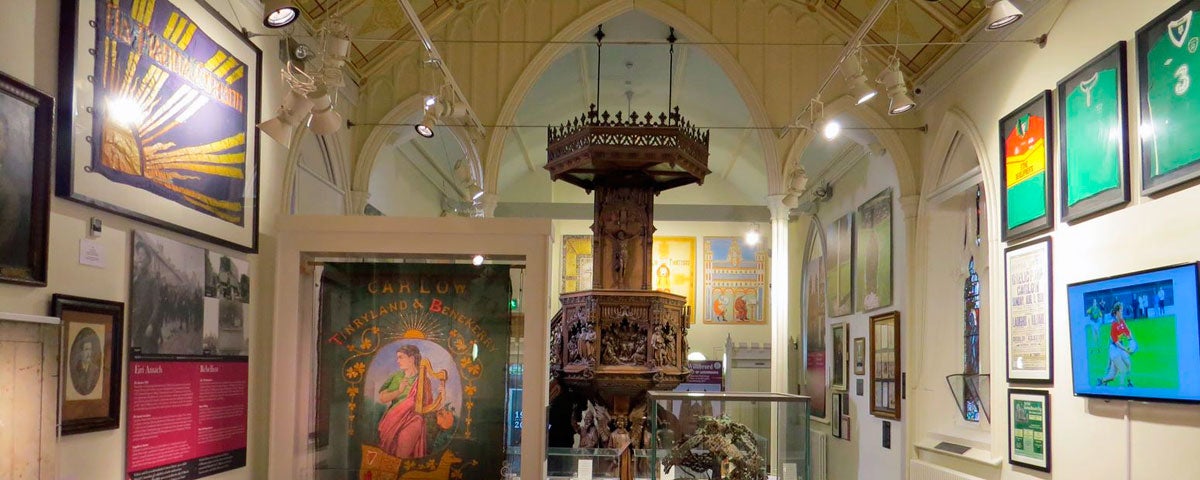 Decorative pulpit and other displays in Carlow Museum