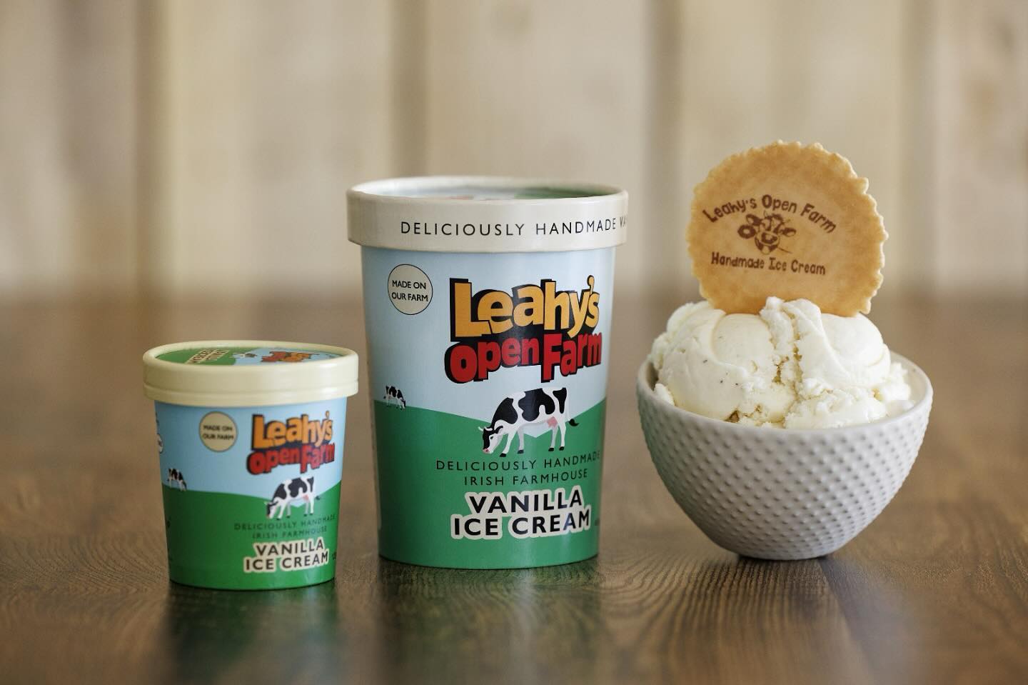 Tubs of Leahy's Open Farm ice cream