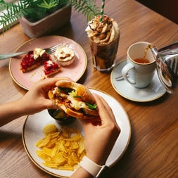 Lunch served with a pot of tea and a milkshake at the Castle Tea Rooms