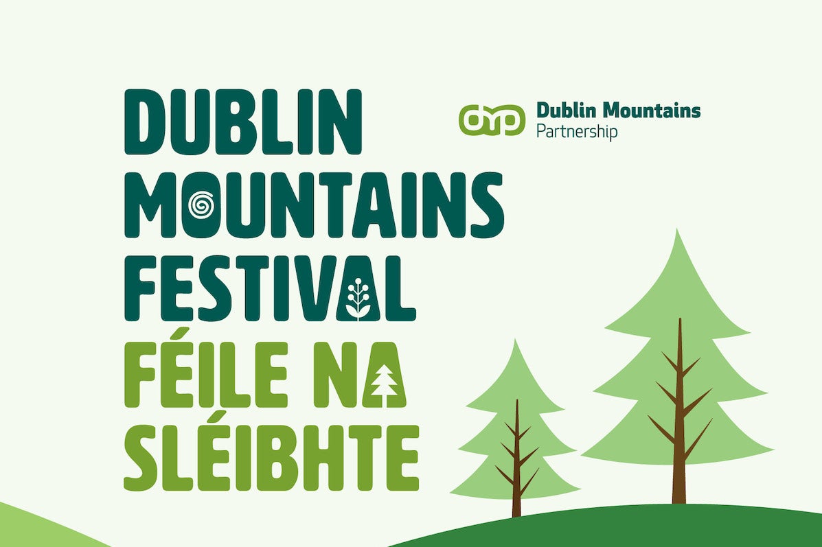 Pale green poster with simple trees and large event text in shades of green.