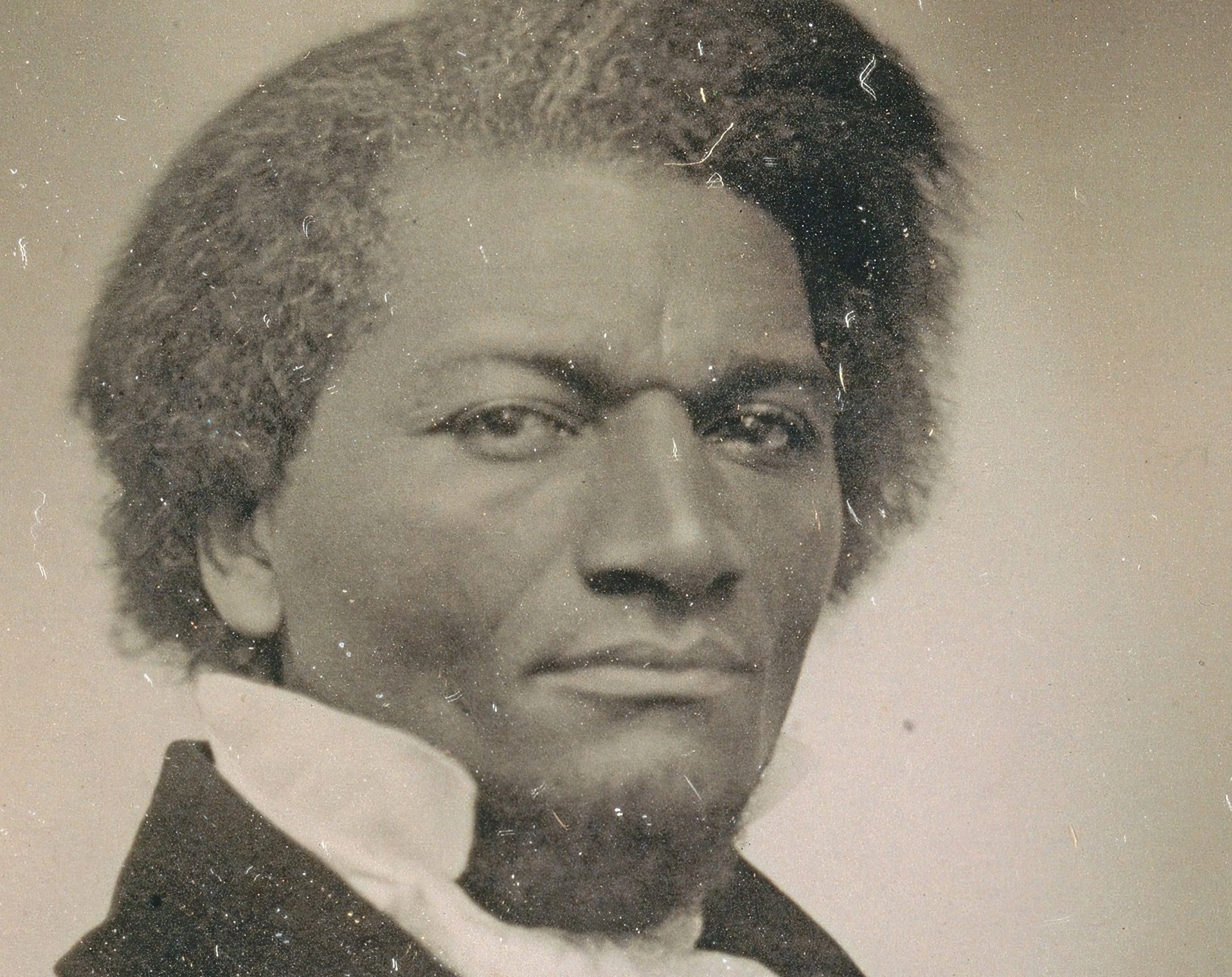 An early portrait of Frederick Douglass, likely taken around the time of his visit to Ireland, capturing the piercing gaze and dignified bearing that made him one of the most photographed Americans of the 19th century.