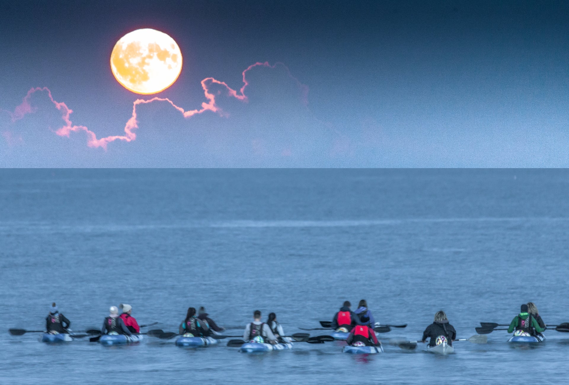 A group of kayakers out on the water off Fountainstown Beach