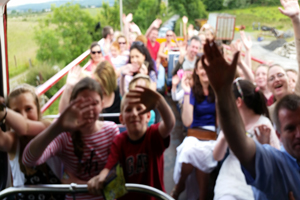 Image of top of double decker tour bus