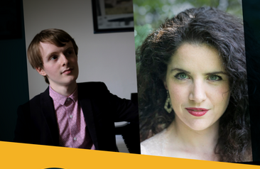 Side by side photos, one of a woman with dark hair looking intently at camer, beside photo of man sitting back on a chair looking thoughtful.