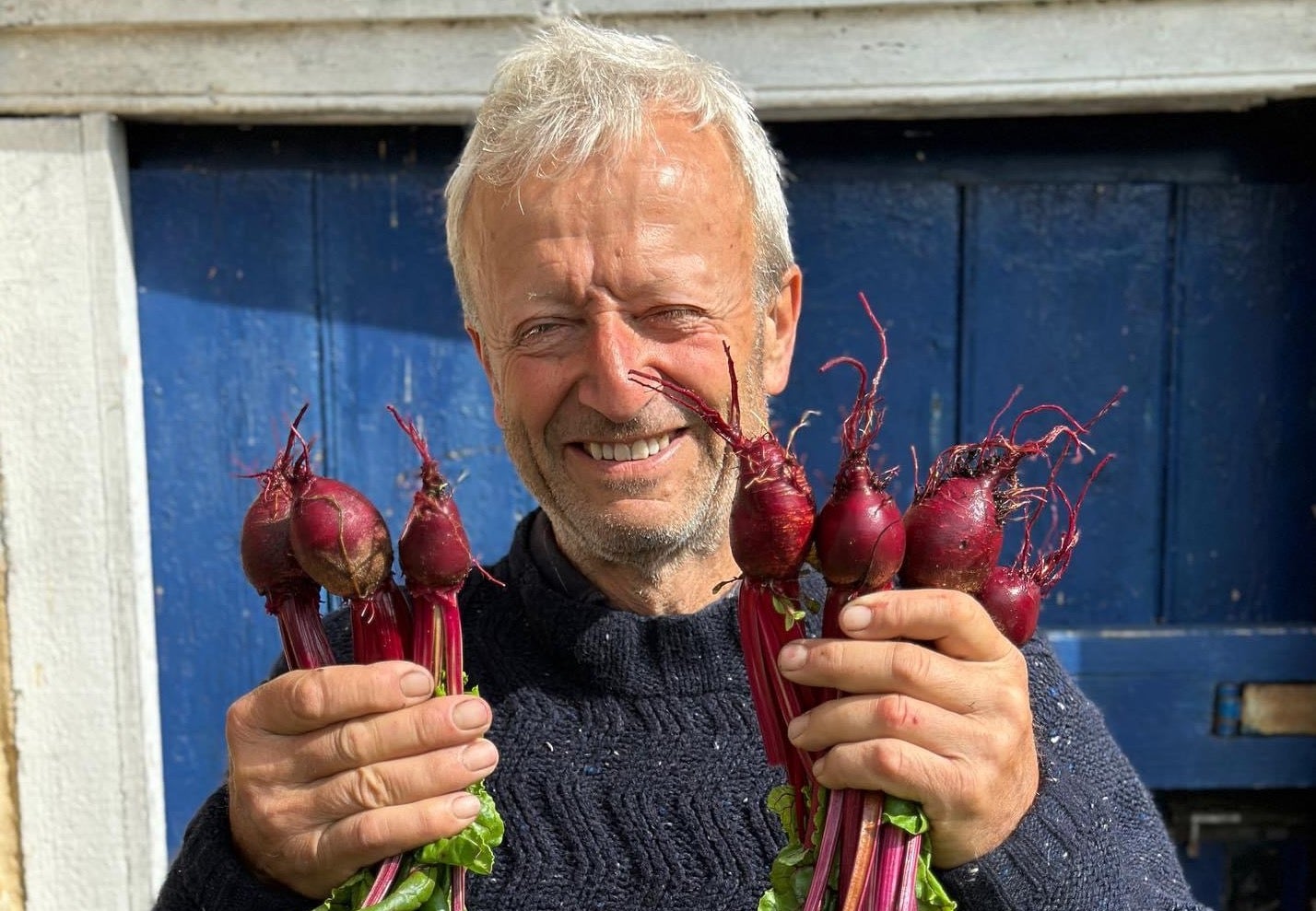 Charles Dowding, shows some of his produce from No Dig principles he uses.