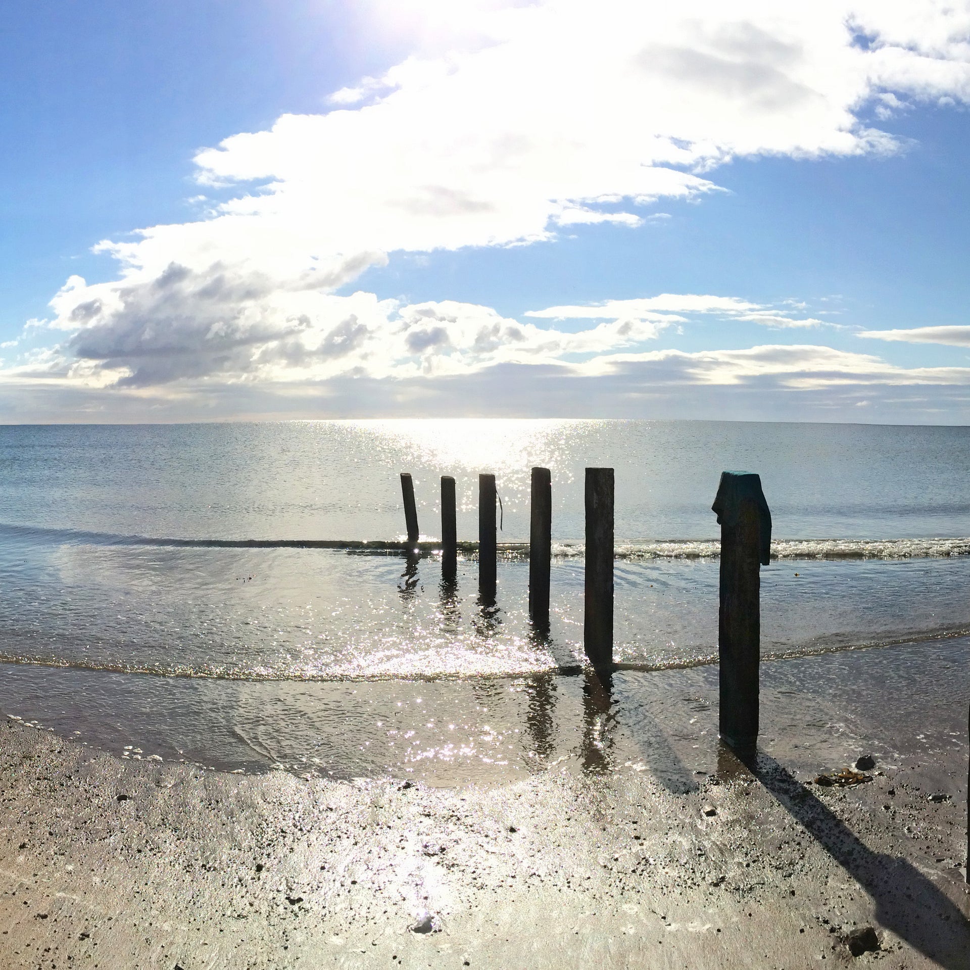 A view of Redbarn Beach in the spring sunshine