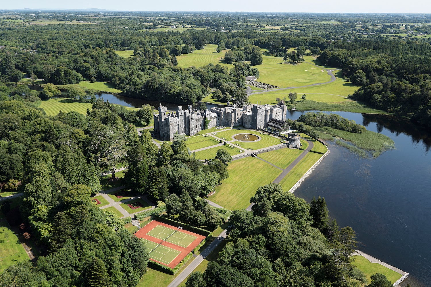 Aerial view of Ashford Castle in Co Mayo
