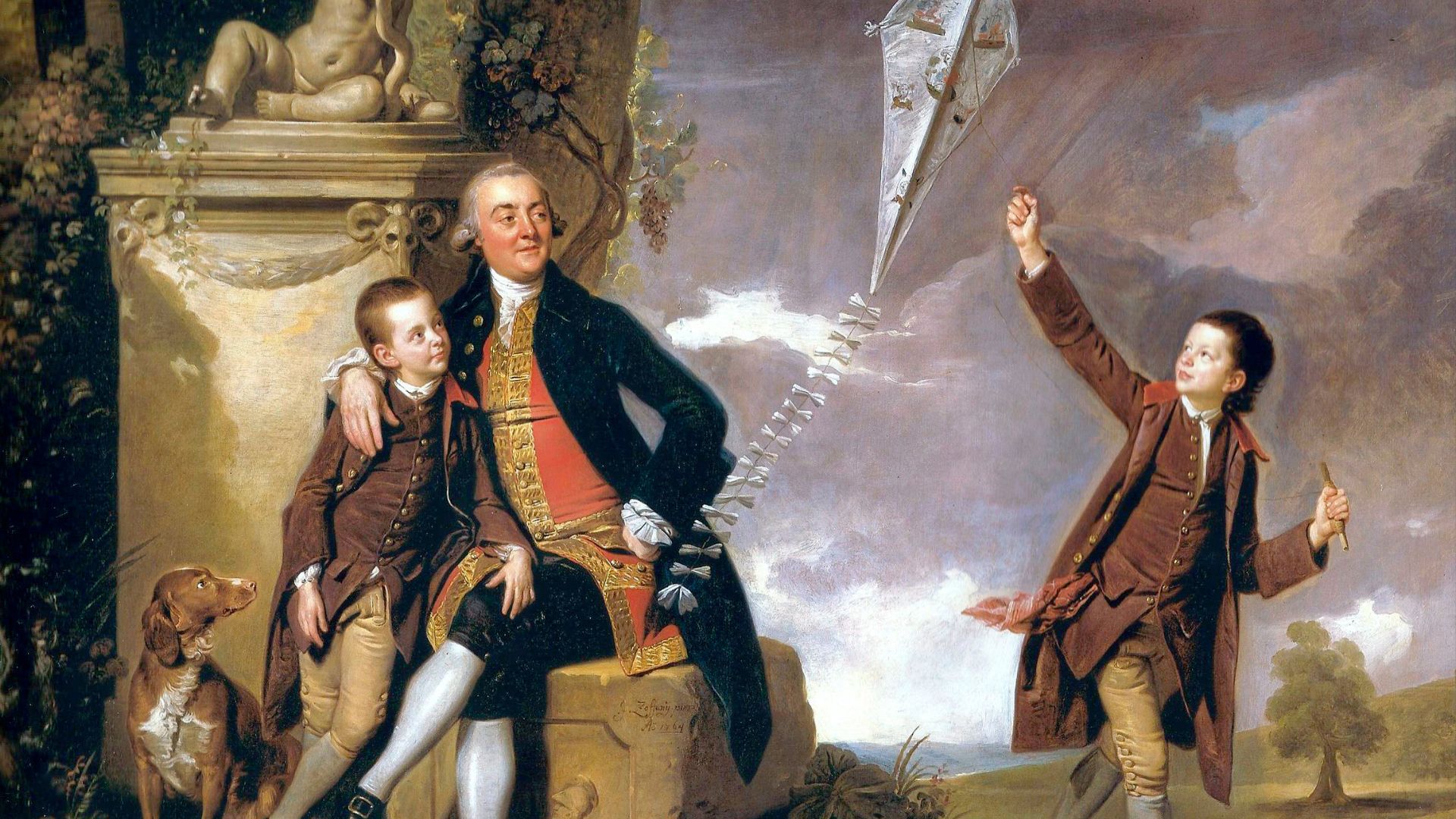 George Fitzgerald with his sons George Robert (flying kite) and Charles Lionel, by Johann Zoffany, 1764. Courtesy of Richard Green Gallery, London
