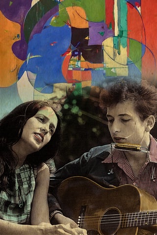 A man and woman sit together sharing music.