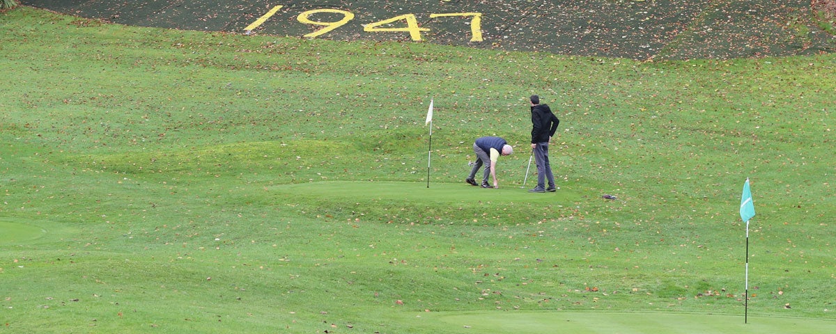 Two golfers on the green at McDonagh Pitch and Putt